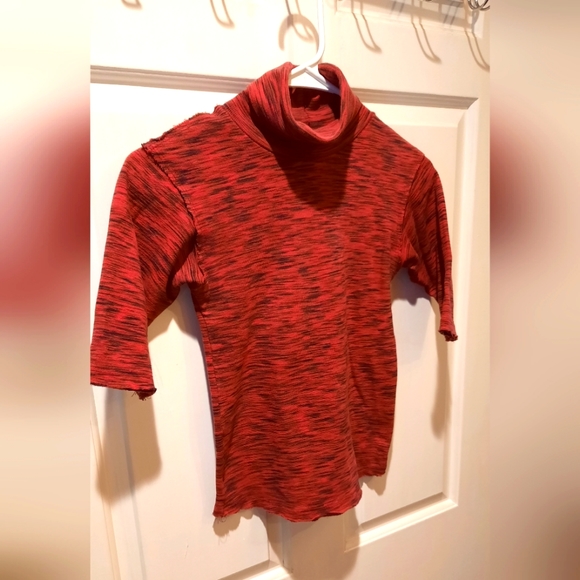 Free People Shirt XS Red Marled Turtleneck Stretch Casual Fitted Preppy - Picture 10 of 11